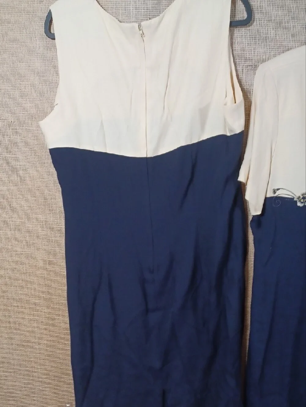 S.L. Fashions Navy and Cream Two-Piece Midi Dress Set